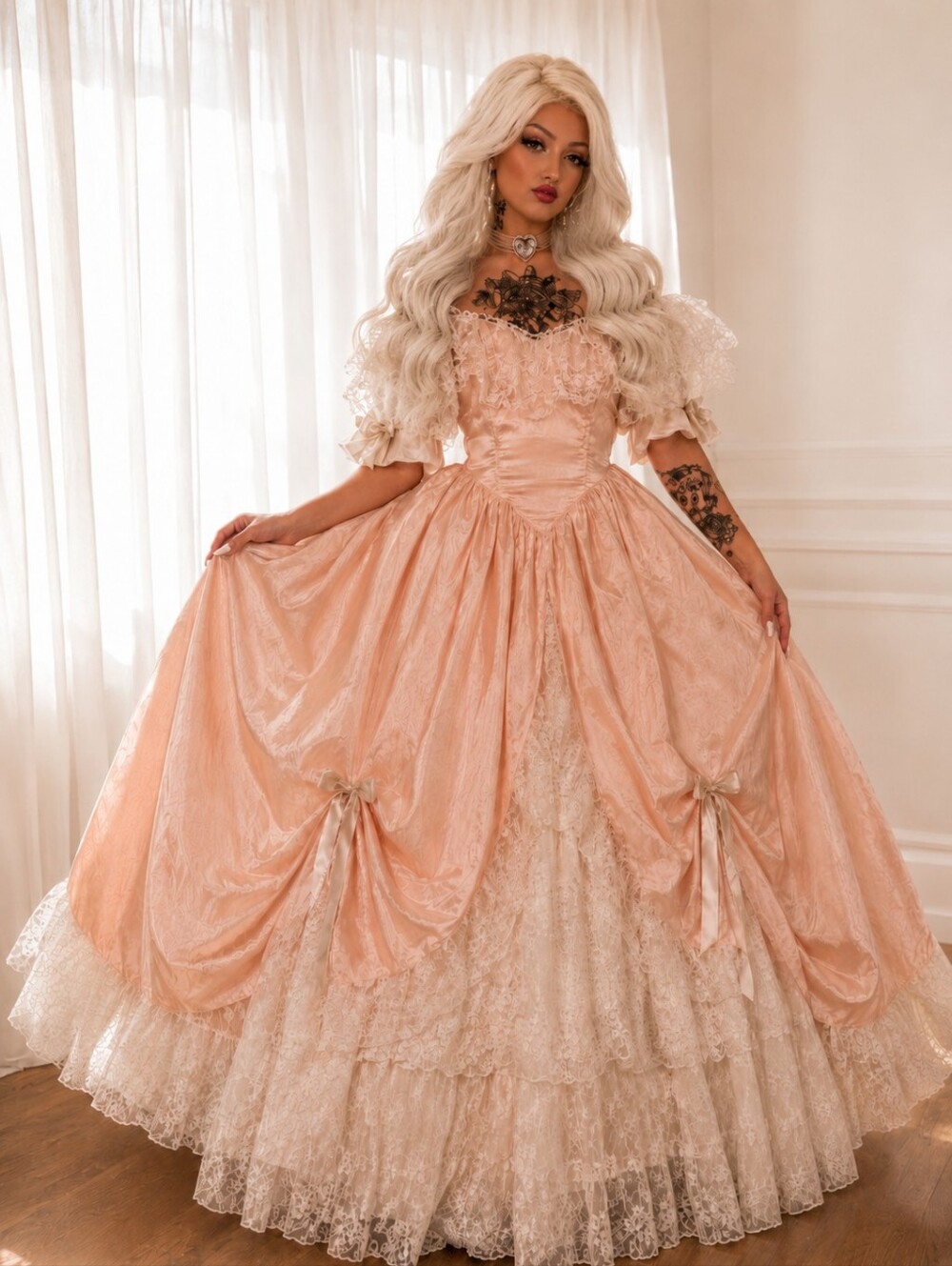 Vintage Zum Zum Blush Pink Lace Ball Gown Gunne Sax Inspired Praire Dress
